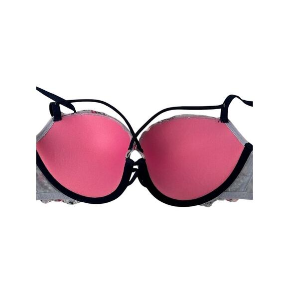 Victoria's Secret PINK Bra Womens Size 32D Blue Floral Unlined Push Up Lace - Picture 4 of 8